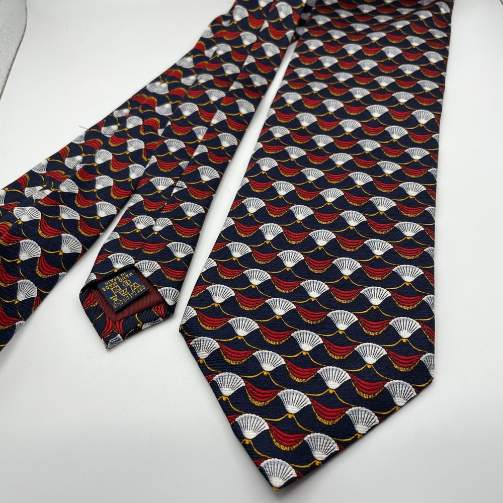 Richel Mens Silk Tie Navy Red Gold Art Deco Fan Geometric Hand Made in Spain